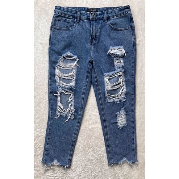 MUSELOOKS High Rise Distressed Raw Hem Cropped Jeans, Size Small - Picture 8 of 14